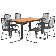Ensemble à dîner de jardin 7 pcs Rotin PVC Noir et marron