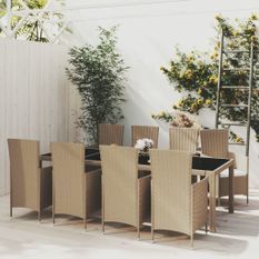 Ensemble à dîner de jardin 9 pcs coussins Résine tressée Beige