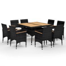 Ensemble à dîner de jardin 9 pcs Résine tressée et acacia Noir 3