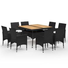 Ensemble à dîner de jardin 9 pcs Résine tressée et acacia Noir 2