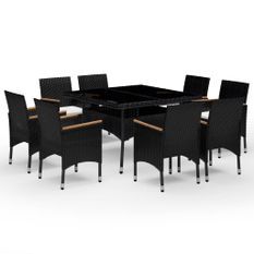 Ensemble à dîner de jardin 9 pcs Résine tressée et acacia Noir