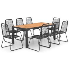 Ensemble à dîner de jardin 9 pcs Rotin PVC Noir et marron