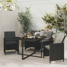 Ensemble à dîner de jardin avec coussins 5 pcs poly rotin noir