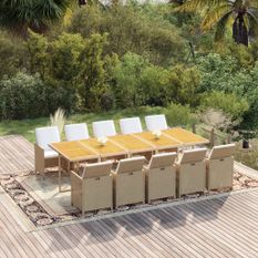 Ensemble à dîner de jardin coussins 11 pcs Résine tressée Beige