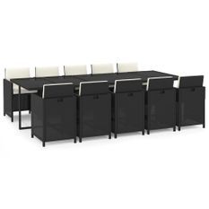 Ensemble à dîner de jardin coussins 11 pcs Résine tressée Noir