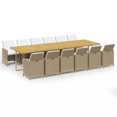 Ensemble à dîner de jardin coussins 13 pcs Résine tressée Beige 2
