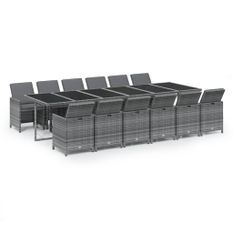 Ensemble à dîner de jardin coussins 13 pcs Résine tressée Gris