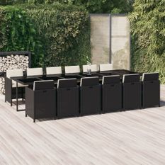 Ensemble à dîner de jardin coussins 13 pcs Résine tressée Noir