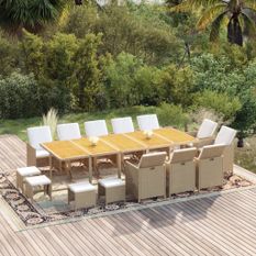 Ensemble à dîner de jardin coussins 15 pcs Résine tressée Beige 2