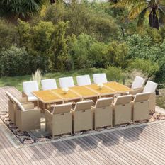 Ensemble à dîner de jardin coussins 15 pcs Résine tressée Beige