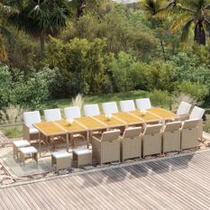 Ensemble à dîner de jardin coussins 19 pcs Beige Résine tressée