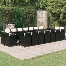 Ensemble à dîner de jardin coussins 19 pcs Résine tressée Noir