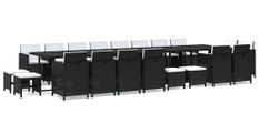 Ensemble à dîner de jardin coussins 21 pcs Noir Résine tressée