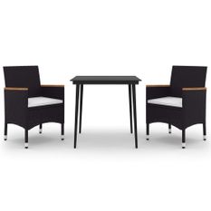 Ensemble à dîner de jardin coussins 3 pcs Résine tressée Verre