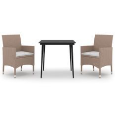 Ensemble à dîner de jardin coussins 3 pcs Résine tressée Verre 2