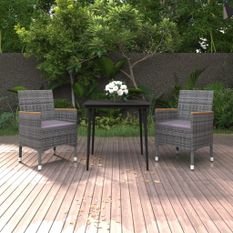 Ensemble à dîner de jardin coussins 3 pcs Résine tressée Verre
