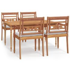 Ensemble à dîner de jardin coussins 5 pcs Bois de teck massif