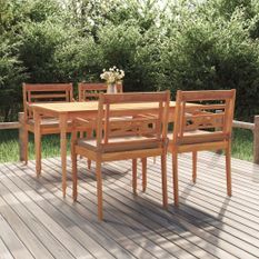 Ensemble à dîner de jardin coussins 5 pcs Bois de teck massif