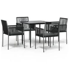 Ensemble à dîner de jardin coussins 5 pcs noir rotin et acier