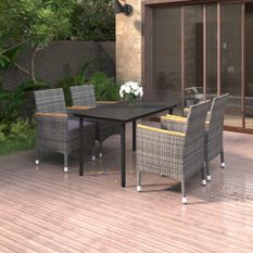 Ensemble à dîner de jardin coussins 5 pcs Résine tressée Verre