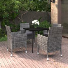 Ensemble à dîner de jardin coussins 5 pcs Résine tressée Verre