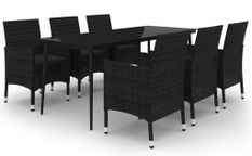 Ensemble à dîner de jardin coussins 7 pcs Résine tressée Verre 7