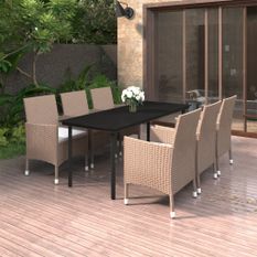 Ensemble à dîner de jardin coussins 7 pcs Résine tressée Verre