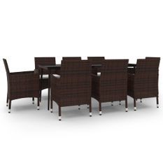 Ensemble à dîner de jardin coussins 9 pcs Résine tressée Verre 2