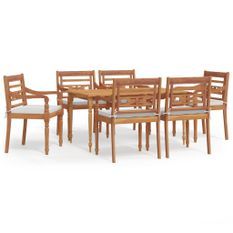 Ensemble à dîner de jardin et coussins 7pcs Bois de teck solide