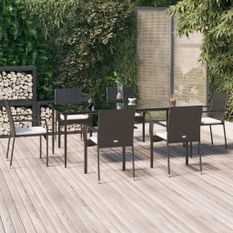 Ensemble à dîner de jardin et coussins 7pcs Noir Résine tressée