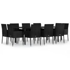 Ensemble à manger de jardin 11 pcs coussins noir résine tressée