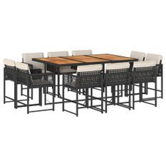 Ensemble à manger de jardin 11 pcs coussins noir résine tressée