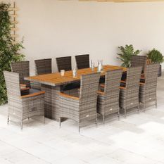 Ensemble à manger de jardin 11pcs avec coussins gris poly rotin