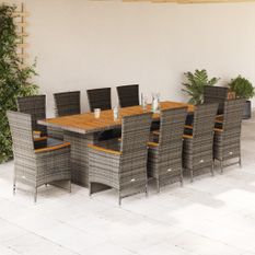 Ensemble à manger de jardin 11pcs avec coussins gris poly rotin