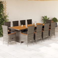 Ensemble à manger de jardin 11pcs avec coussins gris poly rotin