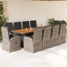 Ensemble à manger de jardin 11pcs avec coussins gris poly rotin