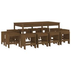 Ensemble à manger de jardin 13 pcs marron miel bois pin massif