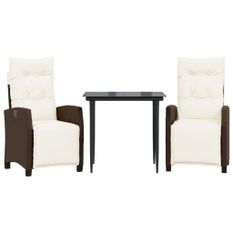 Ensemble à manger de jardin 3 pcs et coussins marron poly rotin