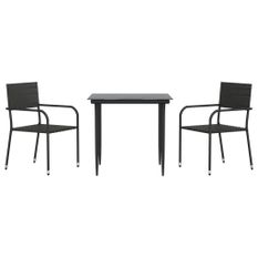 Ensemble à manger de jardin 3 pcs noir résine tressée et acier