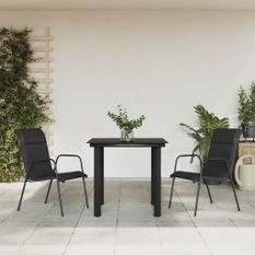 Ensemble à manger de jardin 3 pcs noir textilène et acier