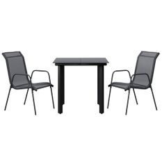 Ensemble à manger de jardin 3 pcs noir textilène et acier