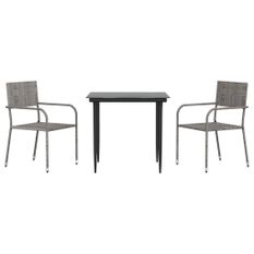 Ensemble à manger de jardin 3pcs gris/noir résine tressée/acier