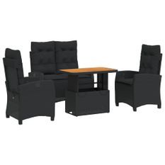 Ensemble à manger de jardin 4 pcs avec coussins noir