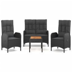 Ensemble à manger de jardin 4 pcs avec coussins noir