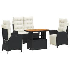 Ensemble à manger de jardin 4 pcs avec coussins noir