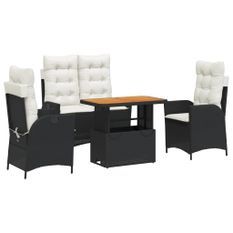 Ensemble à manger de jardin 4 pcs avec coussins noir