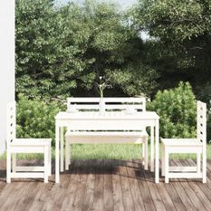 Ensemble à manger de jardin 4 pcs blanc bois massif de pin