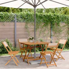 Ensemble à manger de jardin 5 pcs beige tissu et bois massif