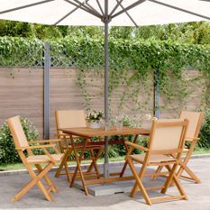 Ensemble à manger de jardin 5 pcs beige tissu et bois massif