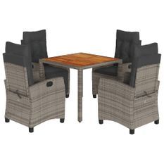 Ensemble à manger de jardin 5 pcs coussins gris résine tressée